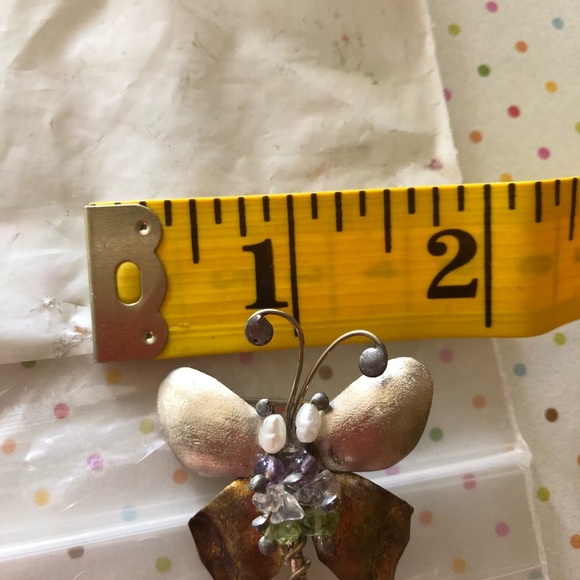 Amethyst, Peridot, & Pearl Butterfly Pin - Picture 7 of 8